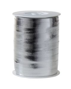 Gavebånd, metal riflet sølv, 10 mm x 250 mtr.