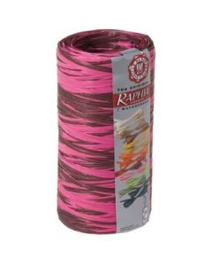 Gavebånd, bast, tofarvet, brun/fuchsia, rulle med 200 mtr.
