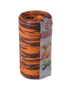 Gavebånd, bast,  tofarvet, brun/orange, rulle med 200 mtr.